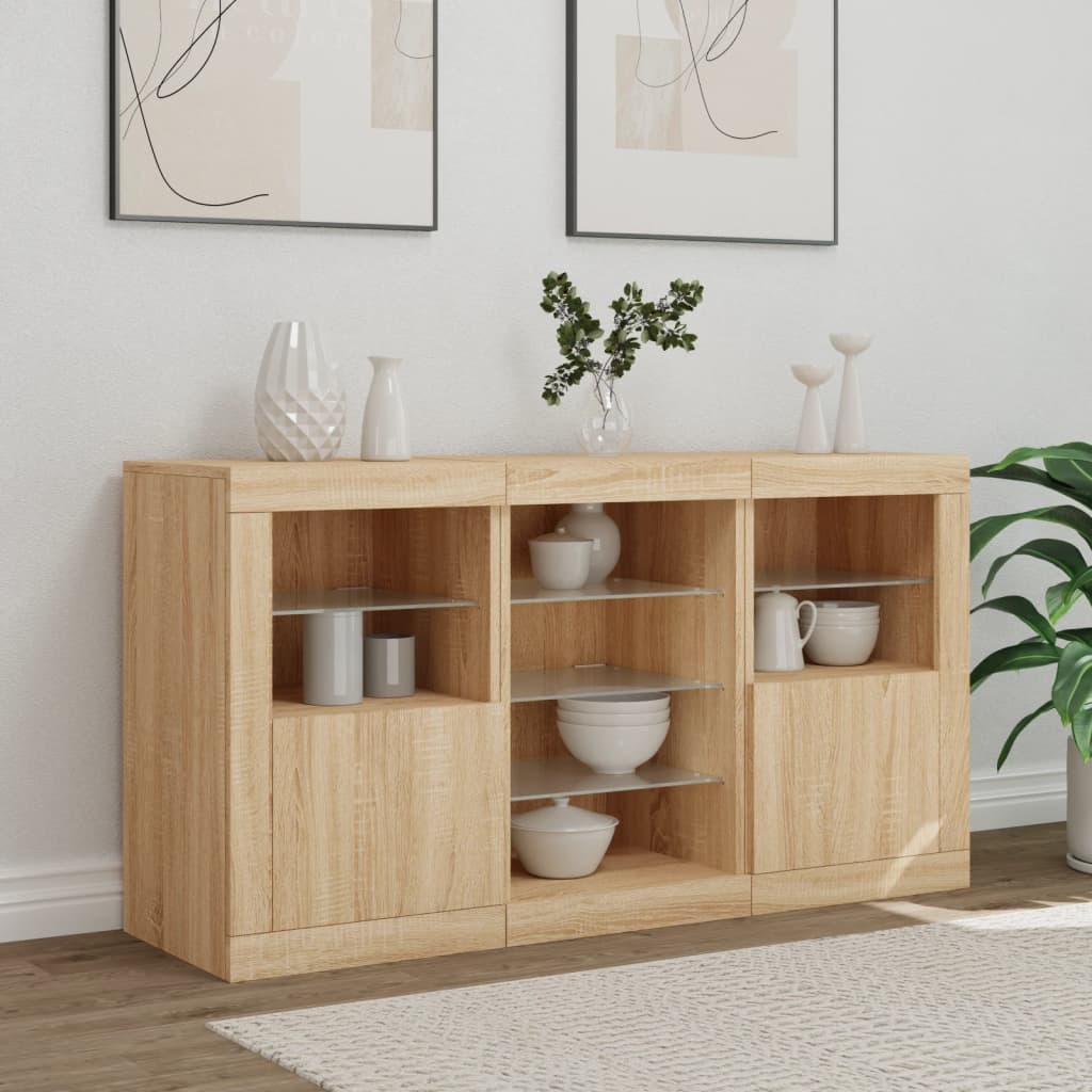 Sideboard with LED Lights Sonoma Oak 123x37x67 cm